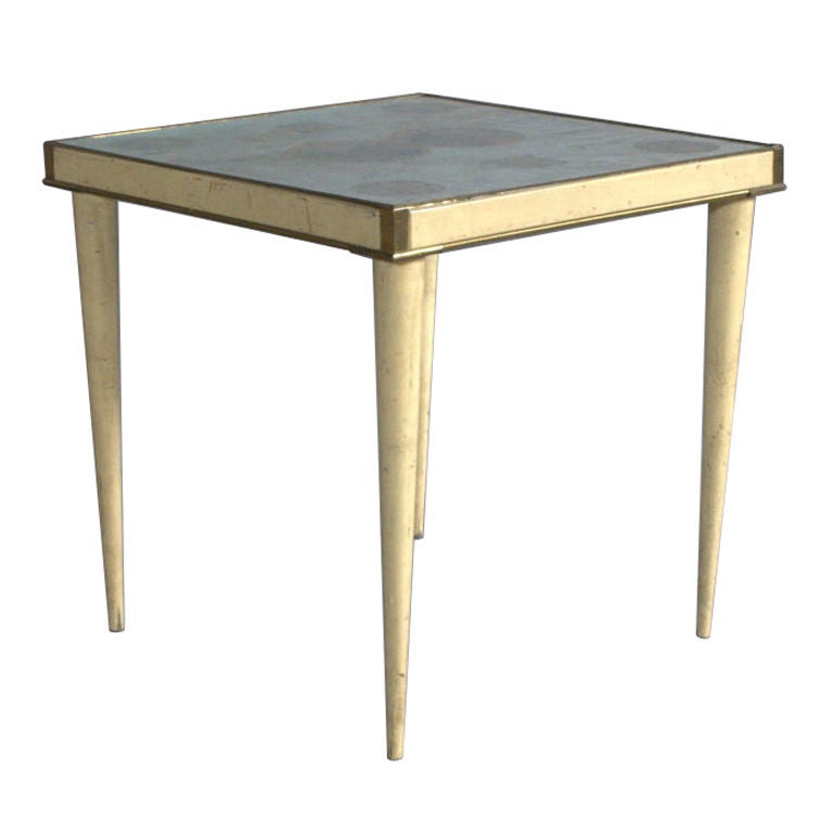 A Rare Italian Lacquered Side Table with a Scagliola and Lithograph Top