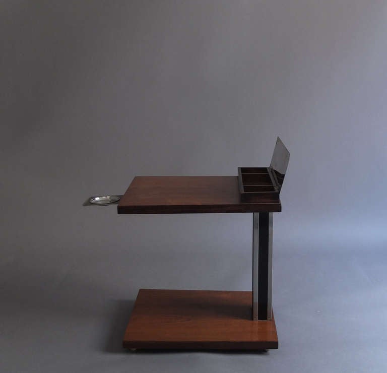Fine Small French Art Deco Rosewood Smoking Side Table with Chrome Details