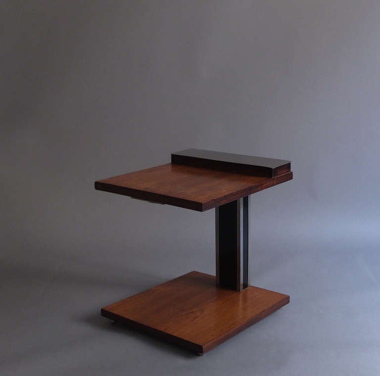 Mid-20th Century Fine Small French Art Deco Rosewood Smoking Side Table with Chrome Details