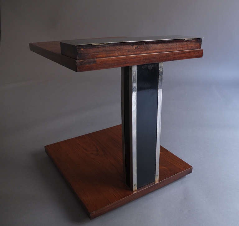 Fine Small French Art Deco Rosewood Smoking Side Table with Chrome Details 3