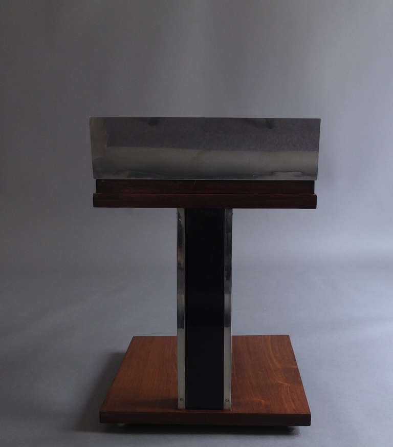 Fine Small French Art Deco Rosewood Smoking Side Table with Chrome Details 4