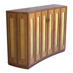 Vintage A Fine Spanish Bird's-Eye Maple and leather Cabinet.