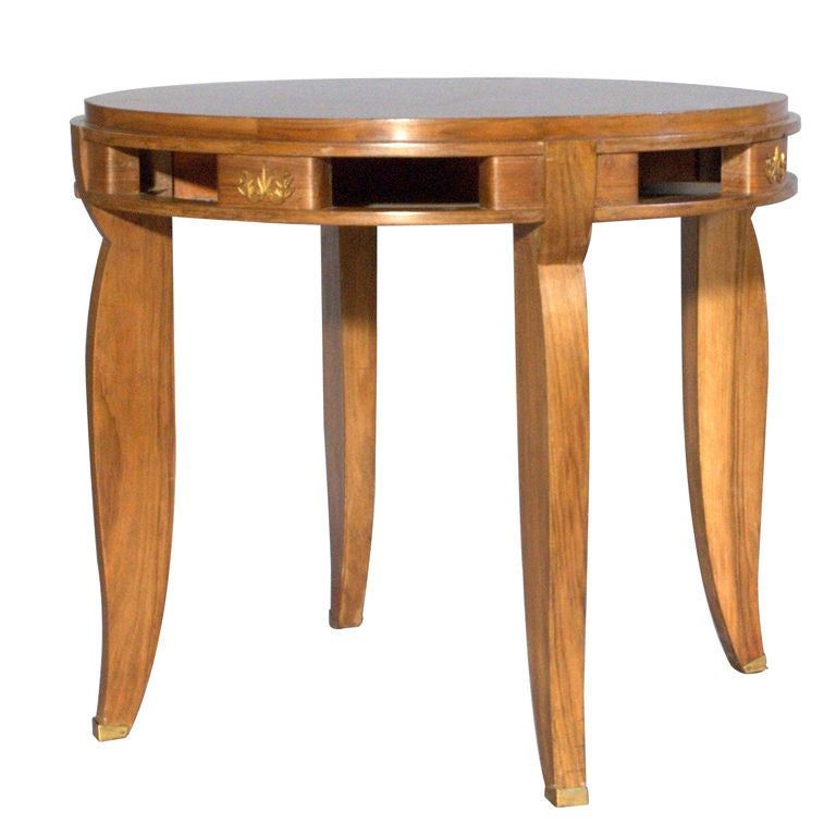 A Fine French Art Deco Round Walnut Gueridon in the manner of Leleu