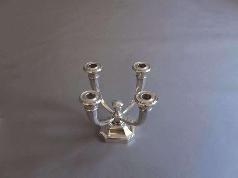 Mid-20th Century A Pair of Fine French Art Deco Silver Plated Bronze Candelabra For Sale