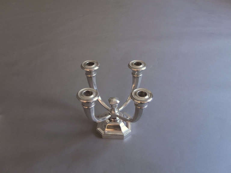 A Pair of Fine French Art Deco Silver Plated Bronze Candelabra For Sale 2