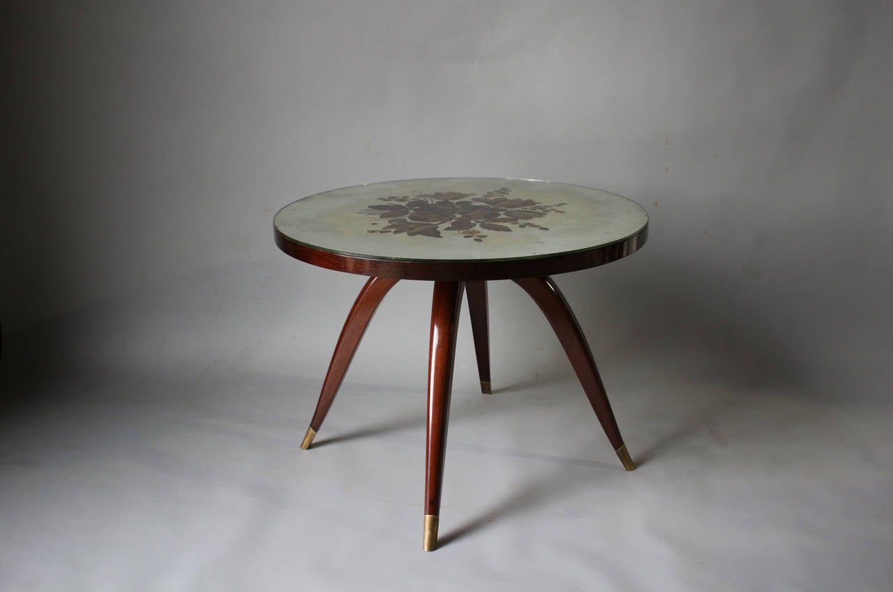 Fine French Art Deco Mahogany Gueridon with an ÉGlomisé Glass Top In Good Condition For Sale In Long Island City, NY