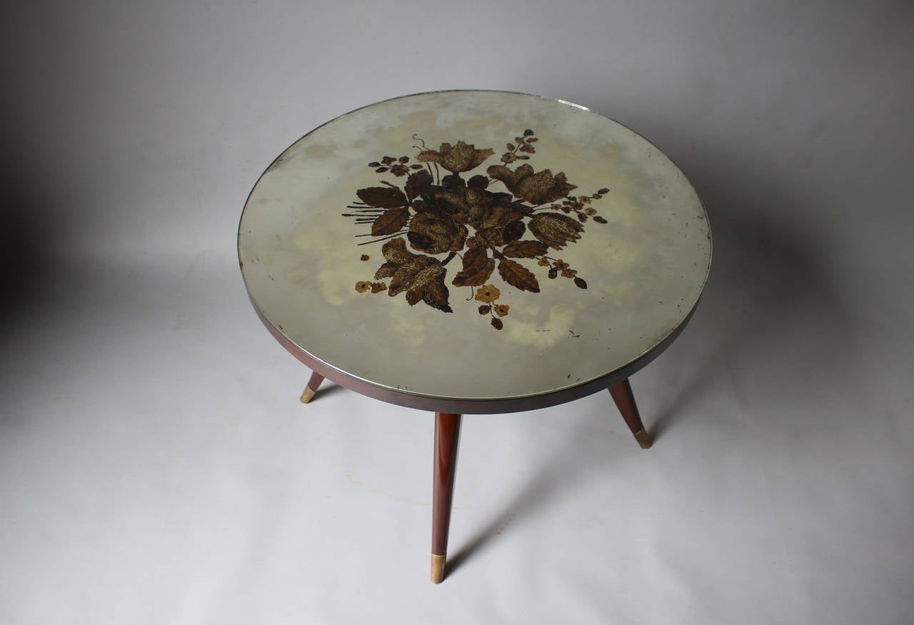 Fine French Art Deco Mahogany Gueridon with an ÉGlomisé Glass Top For Sale 2