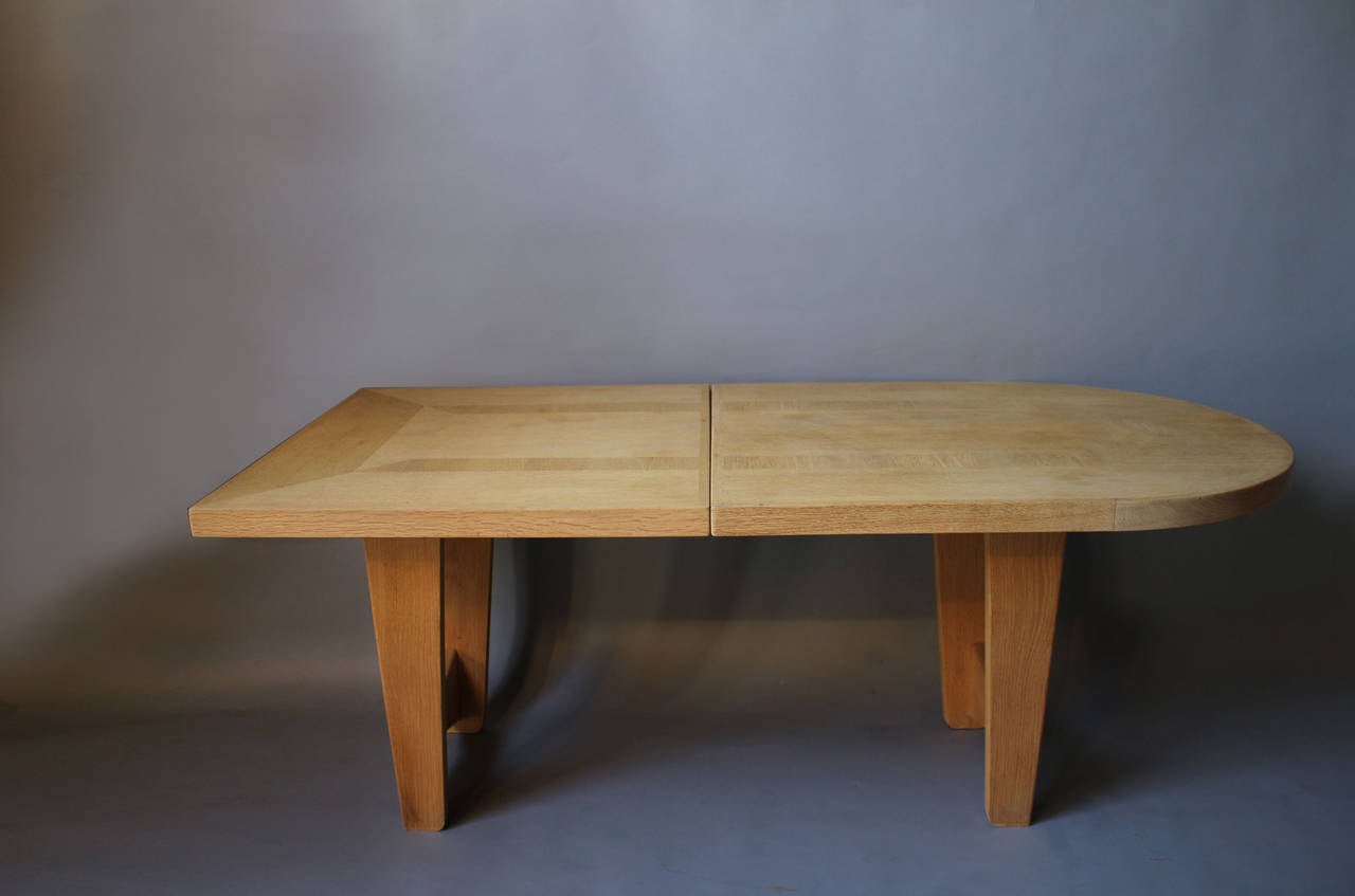Mid-Century Modern French Oak Dining Table by Guillerme et Chambron