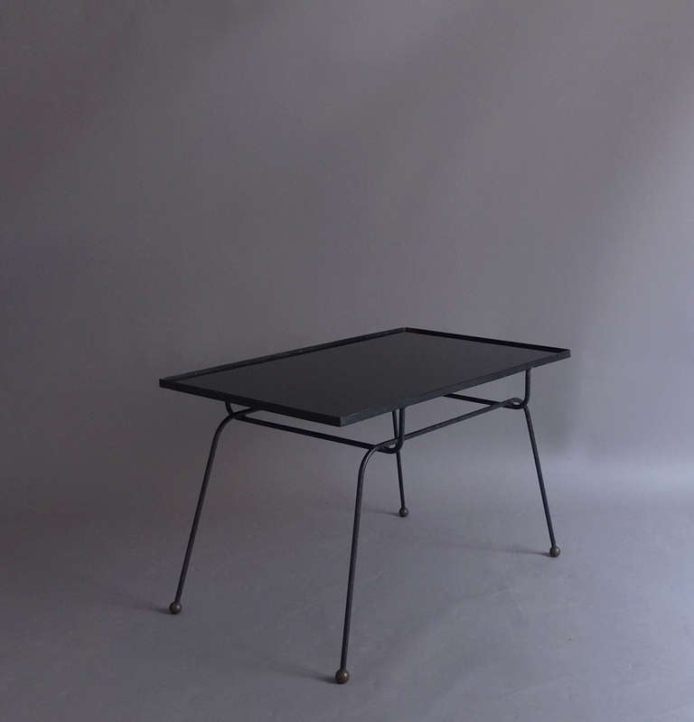 Mid-20th Century Fine French 1950s Wrought Iron and Opaline-Top Coffee Table