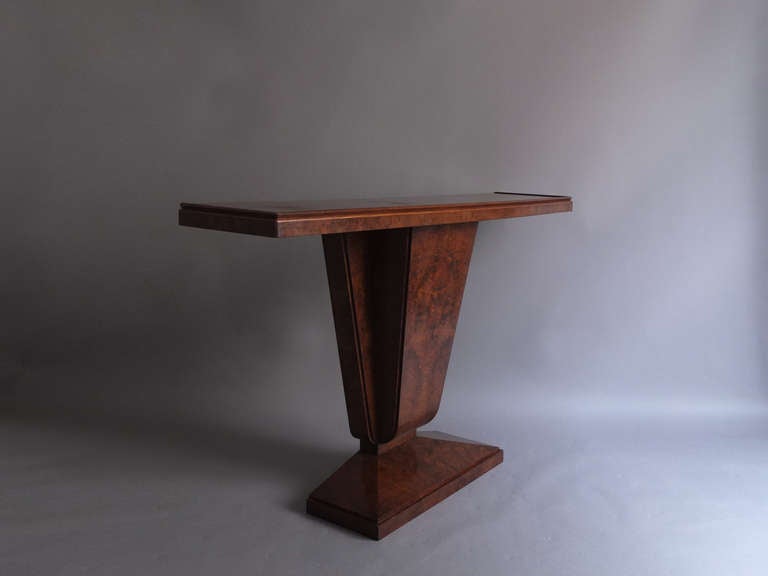 Fine French Art Deco Burl Wood Console In Good Condition In Long Island City, NY