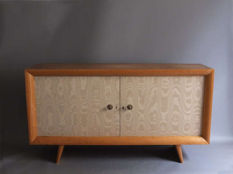 Mid-Century Modern French 1950s Sycamore and Original Fabric Buffet by Suzanne Guiguichon For Sale