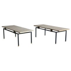 Pair of Metal and Travertine Coffee Tables Pair of Metal and Travertine Coffee Tables