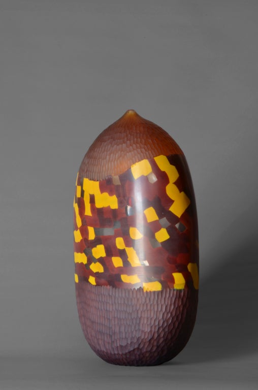 Contemporary 2 fine Handblown and Battuto Cut Murano Glass Vases by Andrea Zilio For Sale