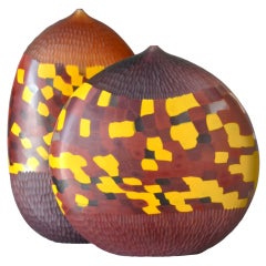 2 fine Handblown and Battuto Cut Murano Glass Vases by Andrea Zilio