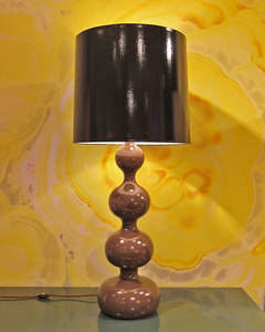 Table Lamp in Chocolate Brown Lacquered Wood With Custom Paper Shade