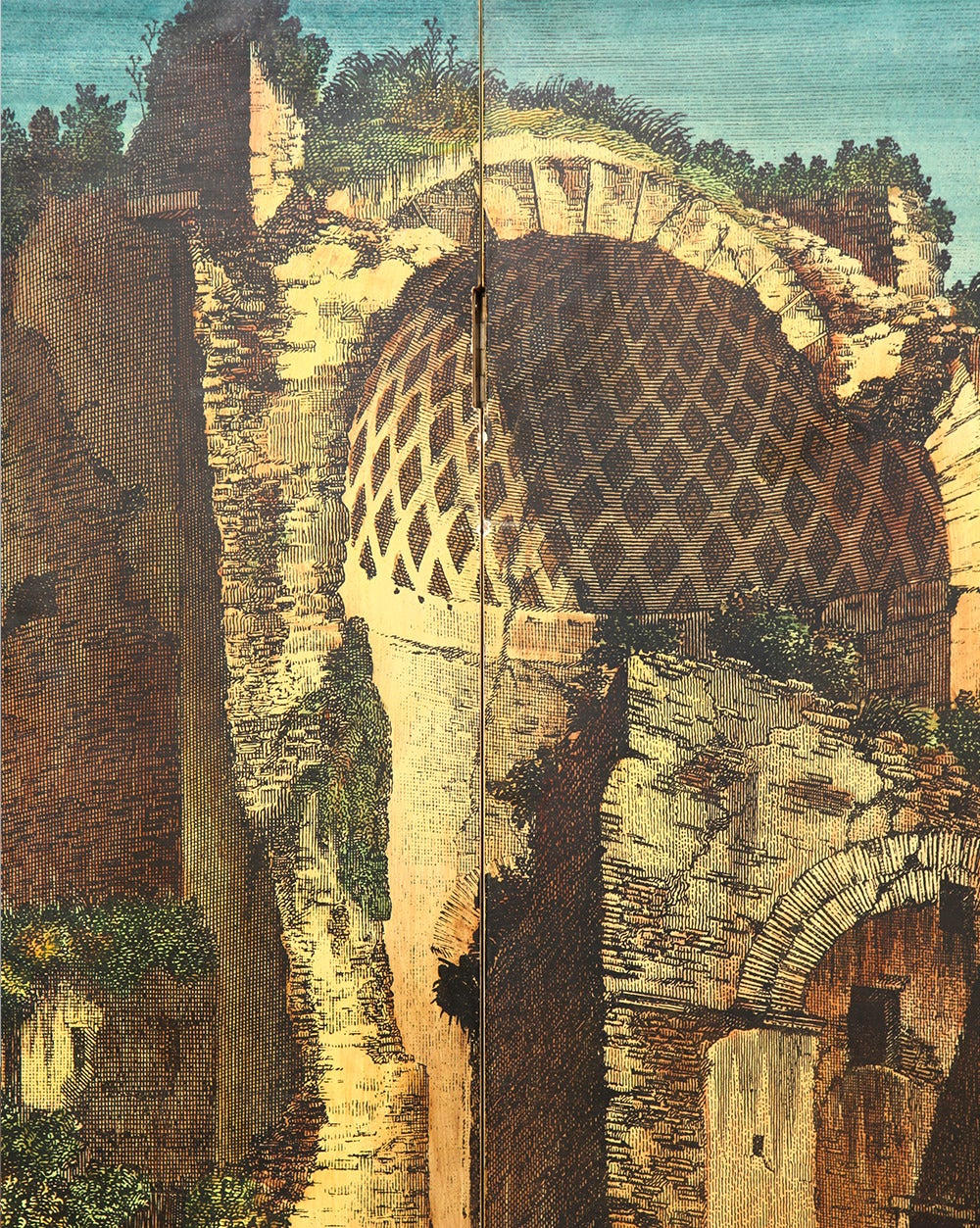 Italian Piero Fornasetti Four-Panel Folding Screen