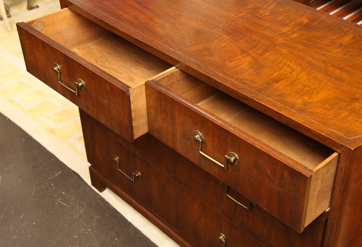Rare Pair of T. H. Robsjohn-Gibbings Four-Drawer Walnut Chests In Excellent Condition In New York, NY