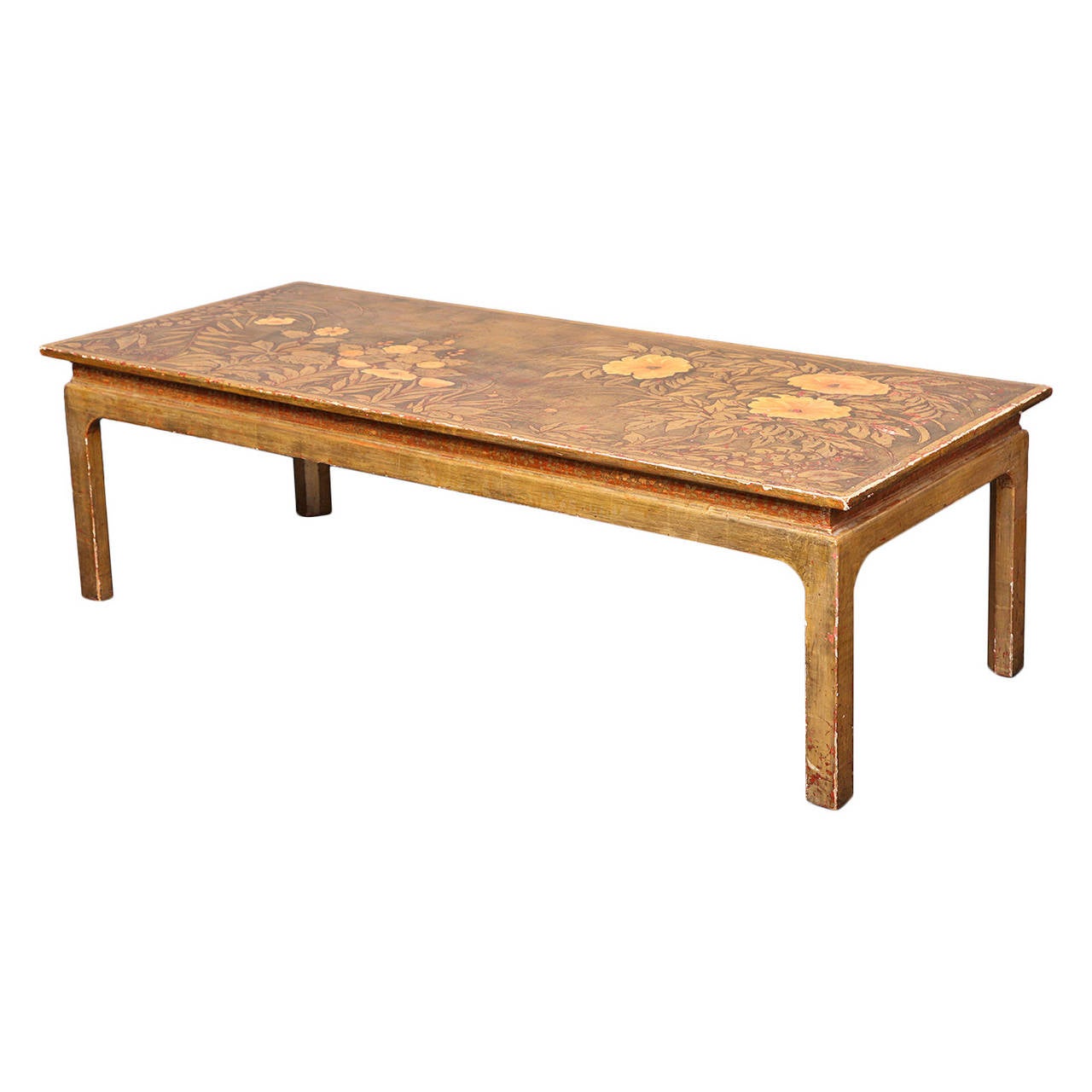 Max Kuehne (1880-1968).
Hand-painted low table with gold-leafed incised and gessoed floral decoration.
Signed: Max Kuehne.
American, circa 1935.