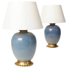 Tomaso Buzzi Pair of Large Glass Lamps for Venini