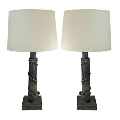 Pair of Lamps in Grey Metal Pair of Lamps in Grey Metal