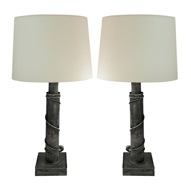 Pair of Lamps in Grey Metal