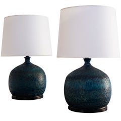 Pair of Turquoise Blue Ceramic Lamps