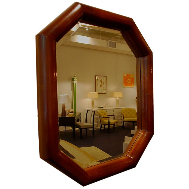 Karl Springer Leather-Wrapped Octagonal Mirror For Sale