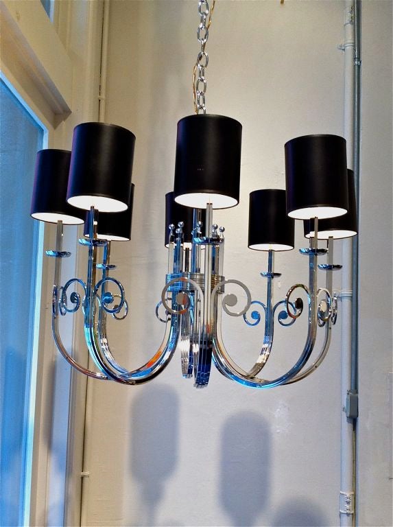 1950's Mint Tommi Parzinger Nickel 8-Arm Chandelier