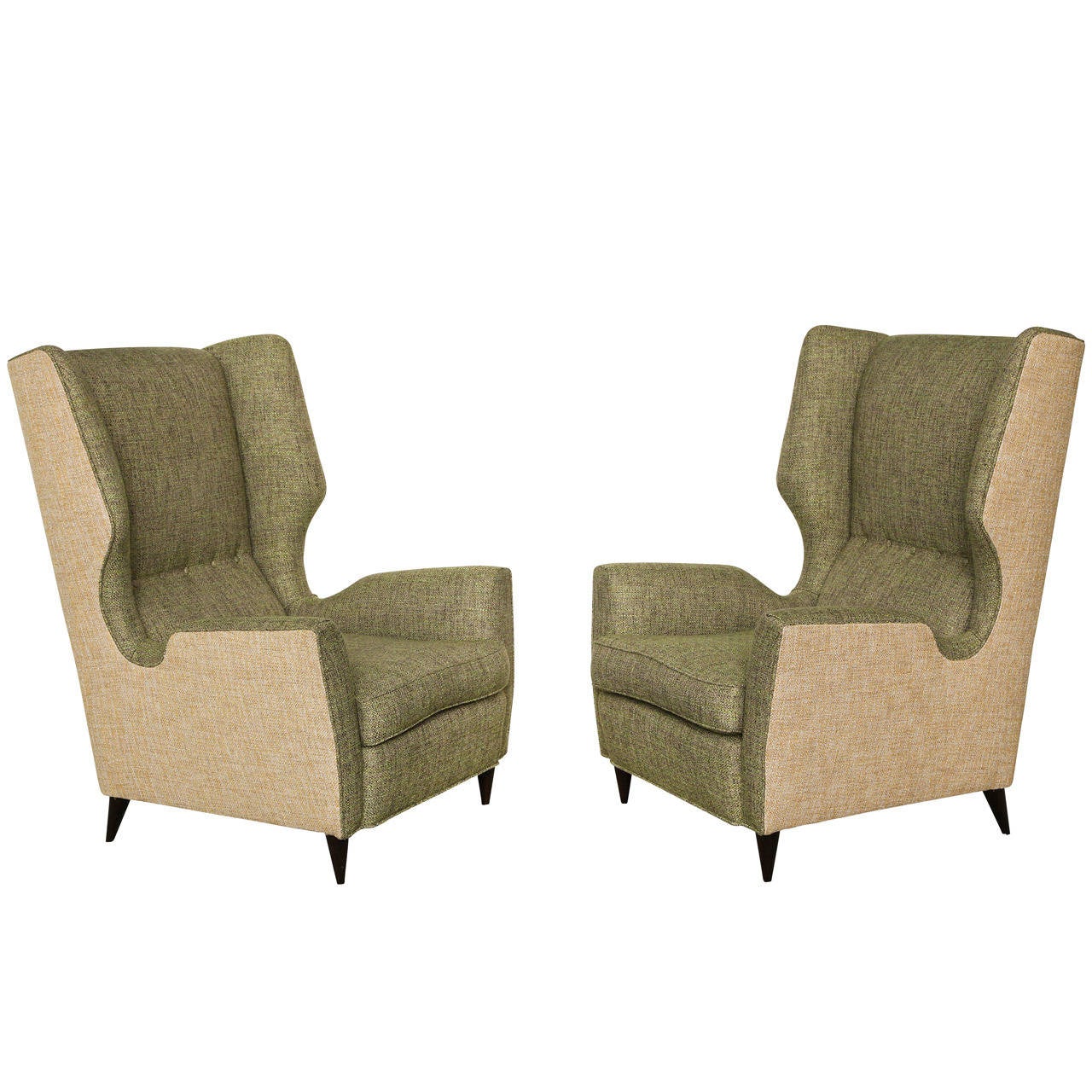 Fantastic Pair of High Back Wing Chairs For Sale at 1stdibs