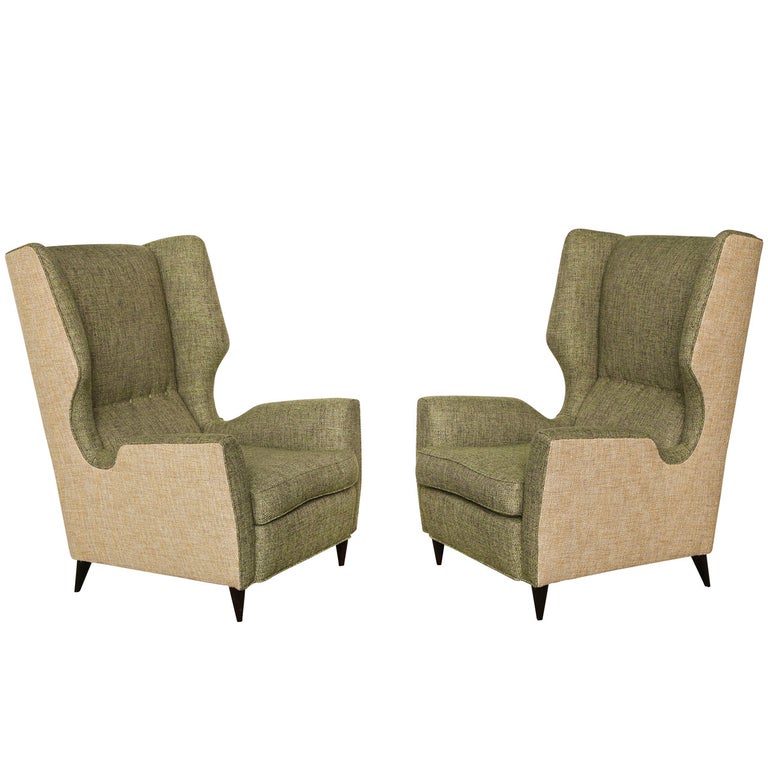 Fantastic Pair of High Back Wing Chairs For Sale