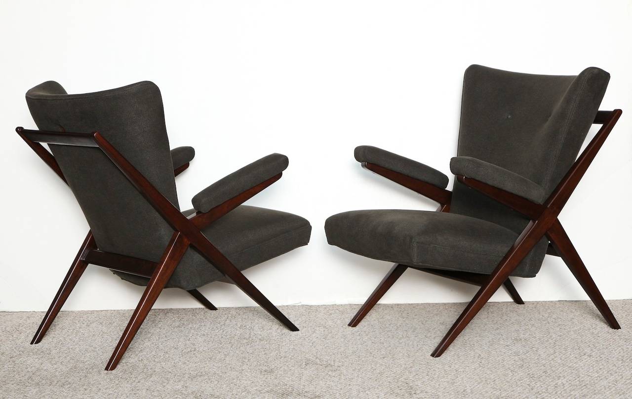 Italian Rare Pair of Lounge Chairs, Model No. CA832 by Franco Albini