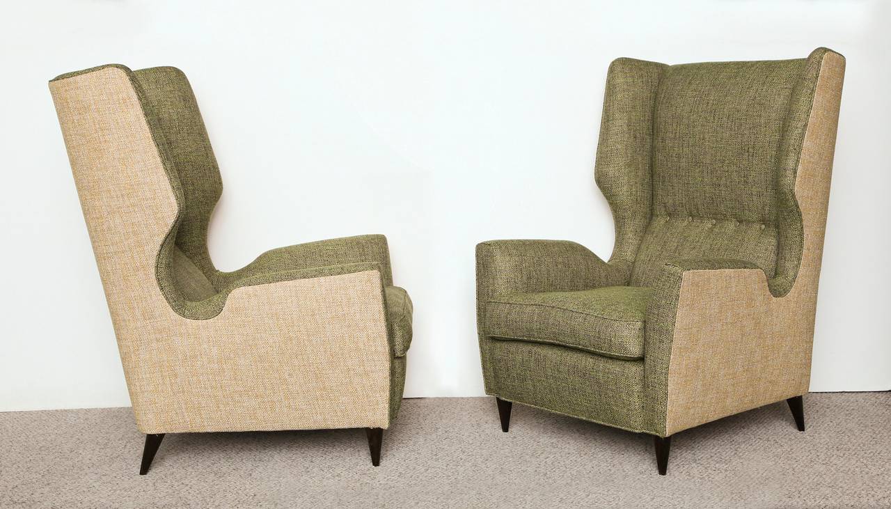 Mid-Century Modern Fantastic Pair of High Back Wing Chairs For Sale