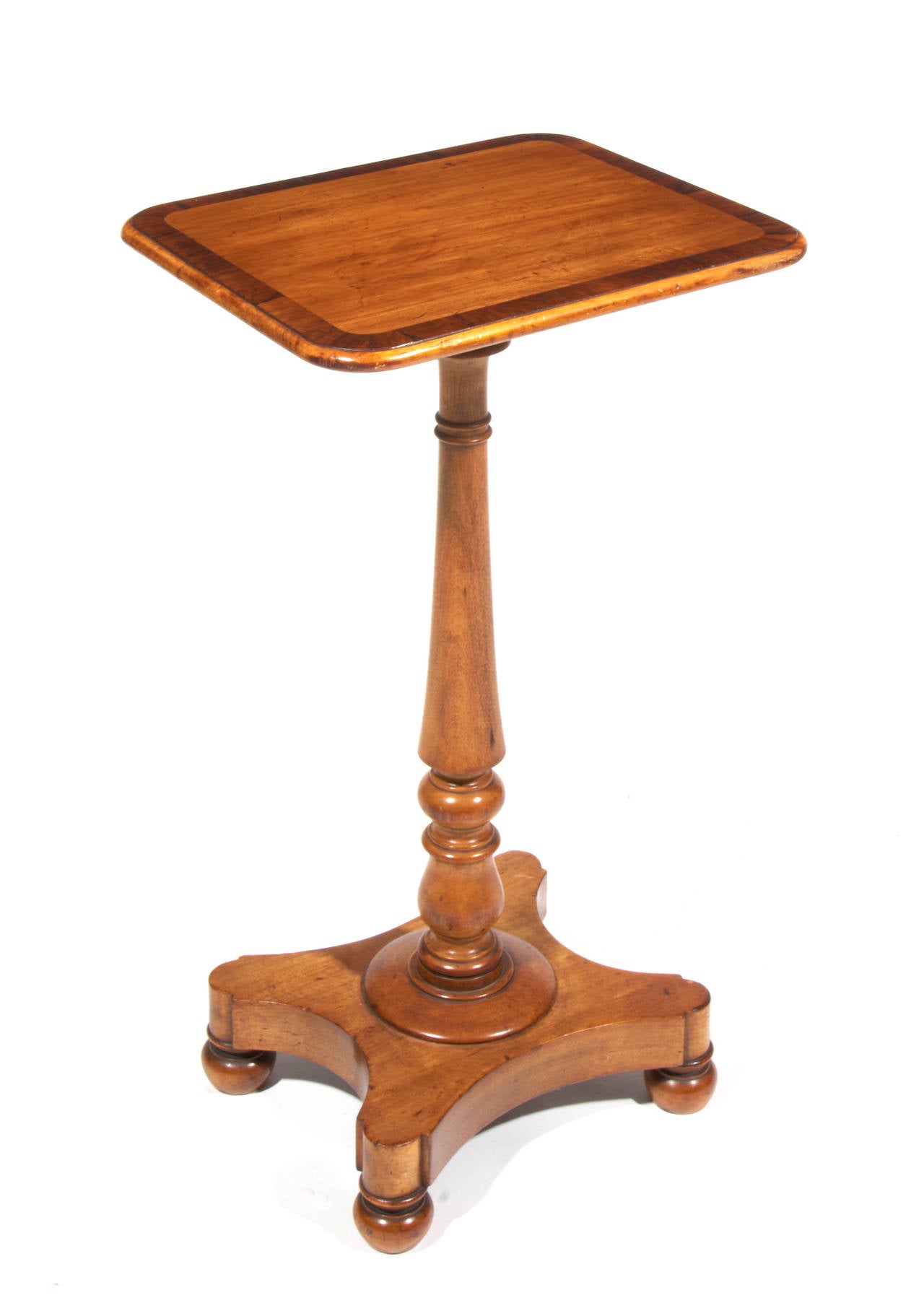 Early 19th Century Satinwood Occasional table with Inlaid Edge on Turned Pedestal ending in Bun feet
