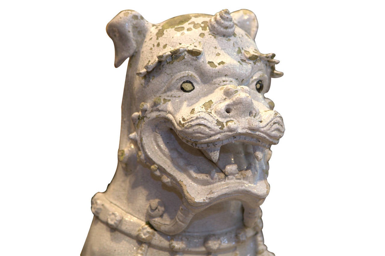 Pair of 19th Century Ceramic Sculptures in the Form of Chinese Shishi Lions In Excellent Condition In New York, NY