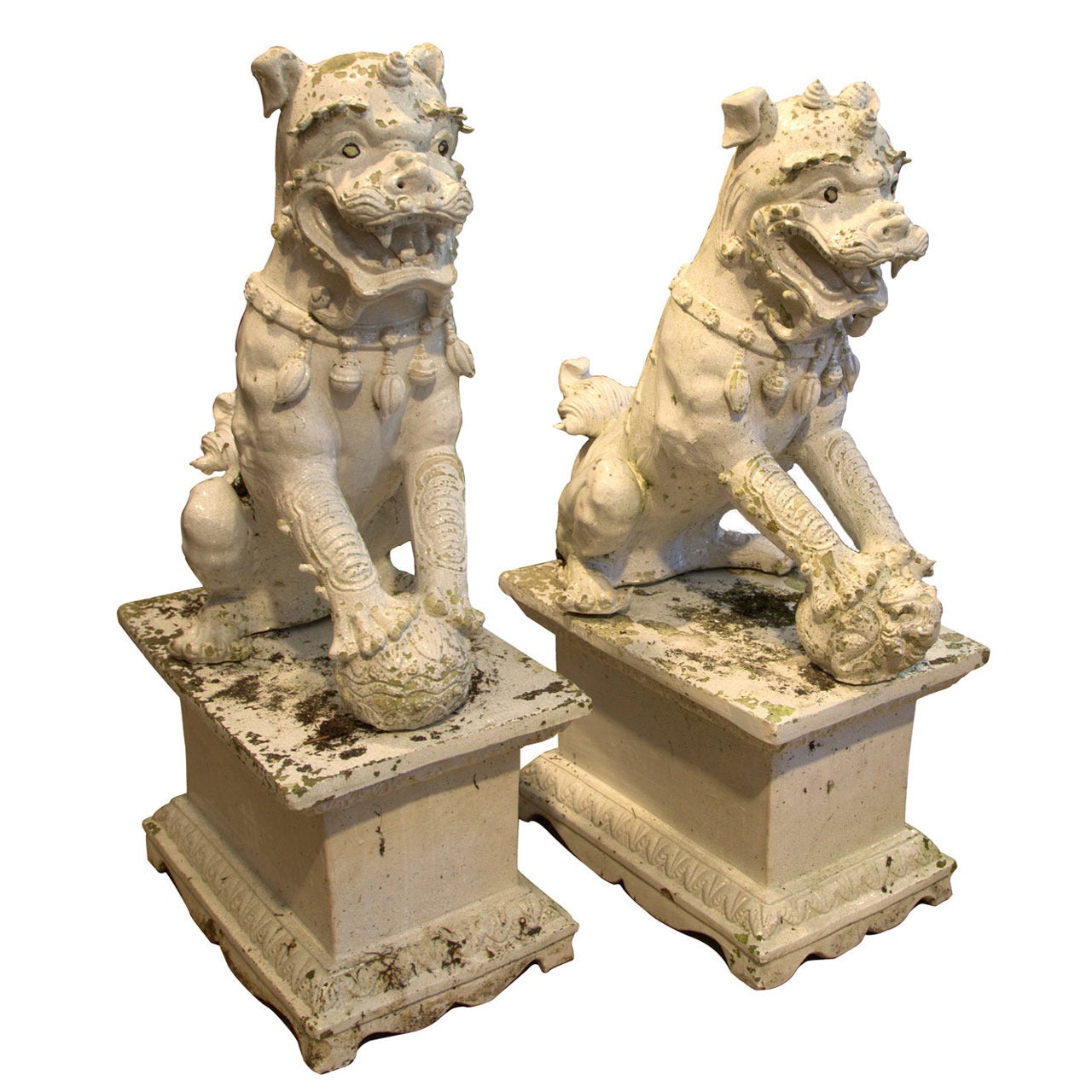 Pair of 19th Century Ceramic Sculptures in the Form of Chinese Shishi Lions