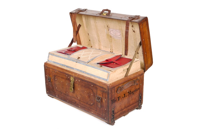 19th Century Leather Traveling Trunk