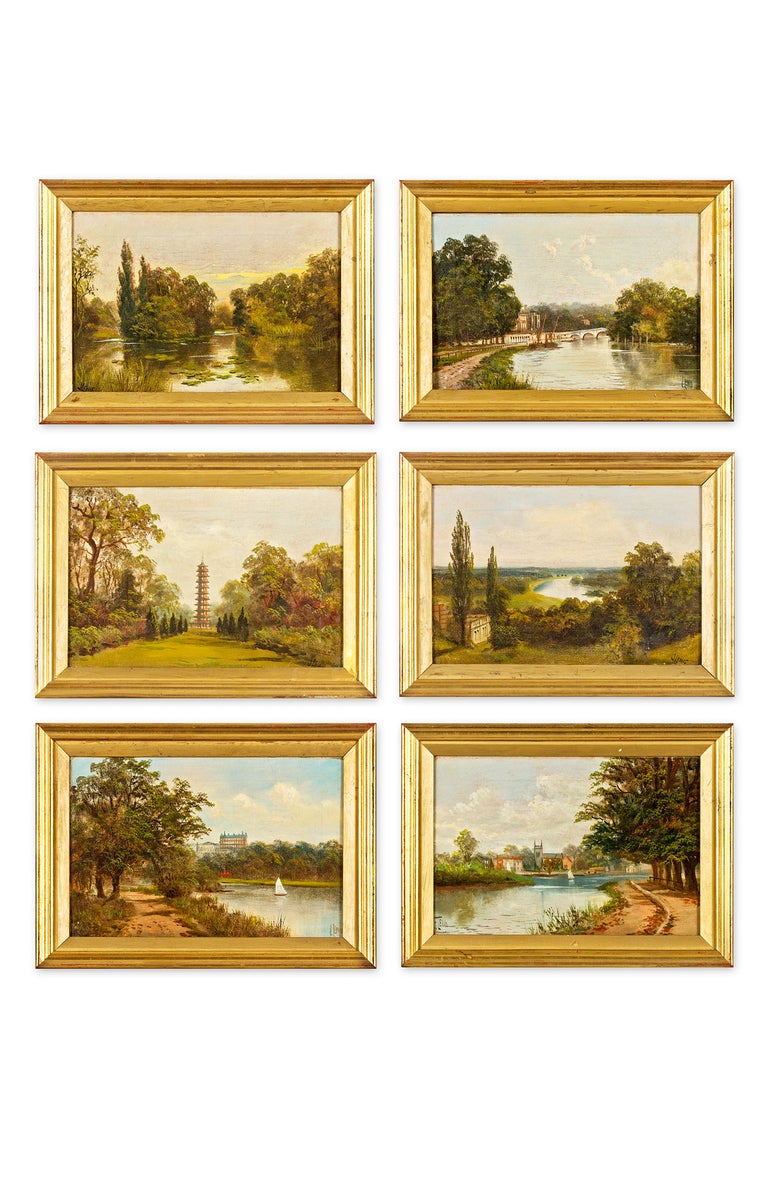 Set of Six 19th Century Landscape Oil Paintings on Canvas