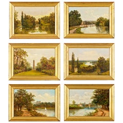 Set of Six 19th Century Landscape Oil Paintings on Canvas