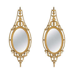 Pair of English, Late 19th Century Giltwood Oval Mirrors 5
