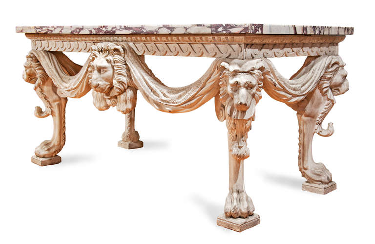 Pair of Early 20th Century Carved and Painted Console Tables In Excellent Condition In New York, NY