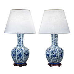 Pair of Blue and White Chinese Lamps
