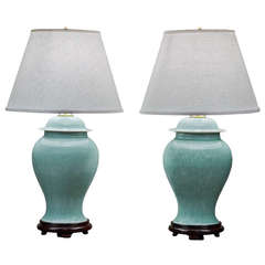 Pair of Chinese Celadon Temple Jar Lamps