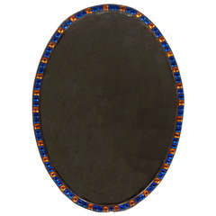 Irish Blue and Amber Glass Oval Mirror 8