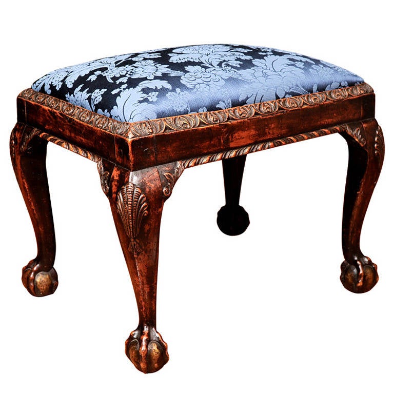 Georgian Mahogany Stool with Shell-Carved Cabriole Legs