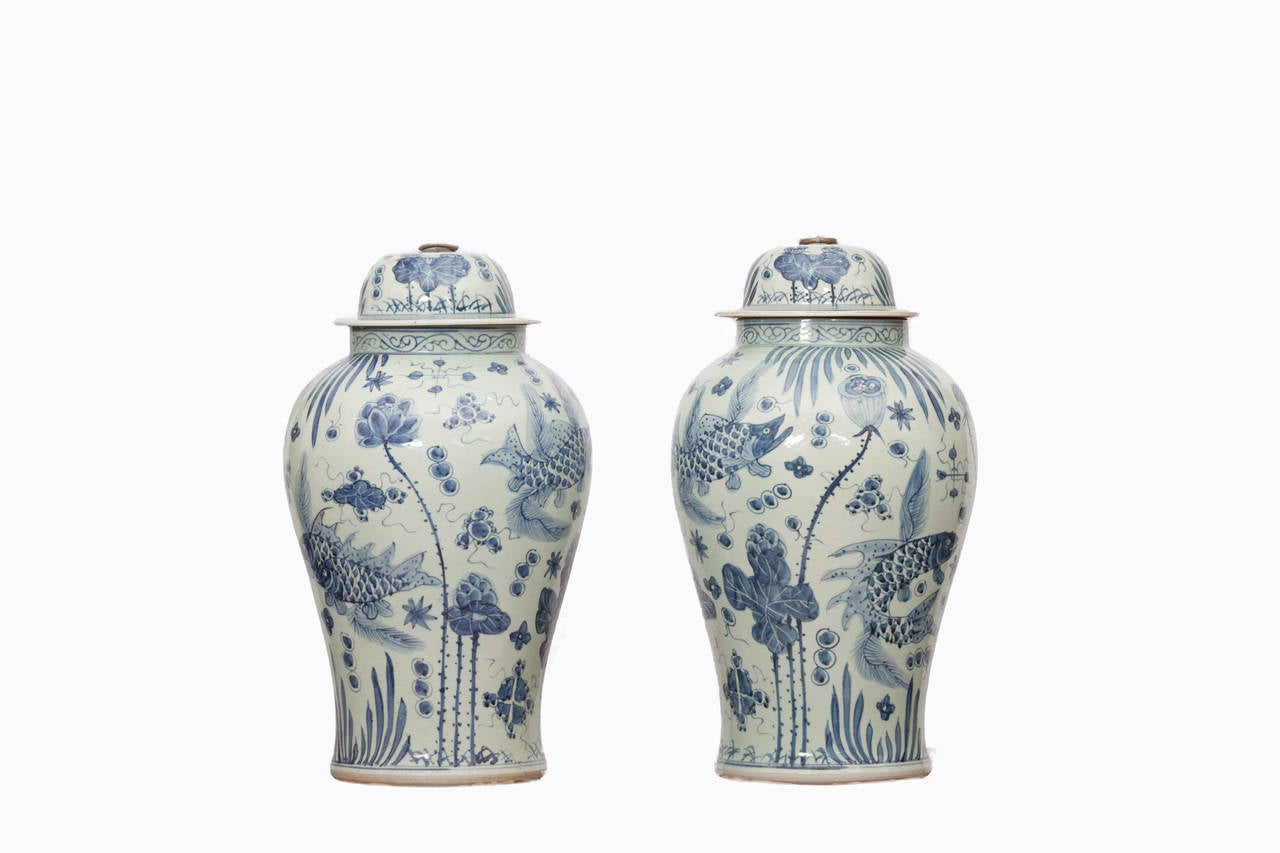 Pair of Large Early 20th Century Chinese Ginger Jars
