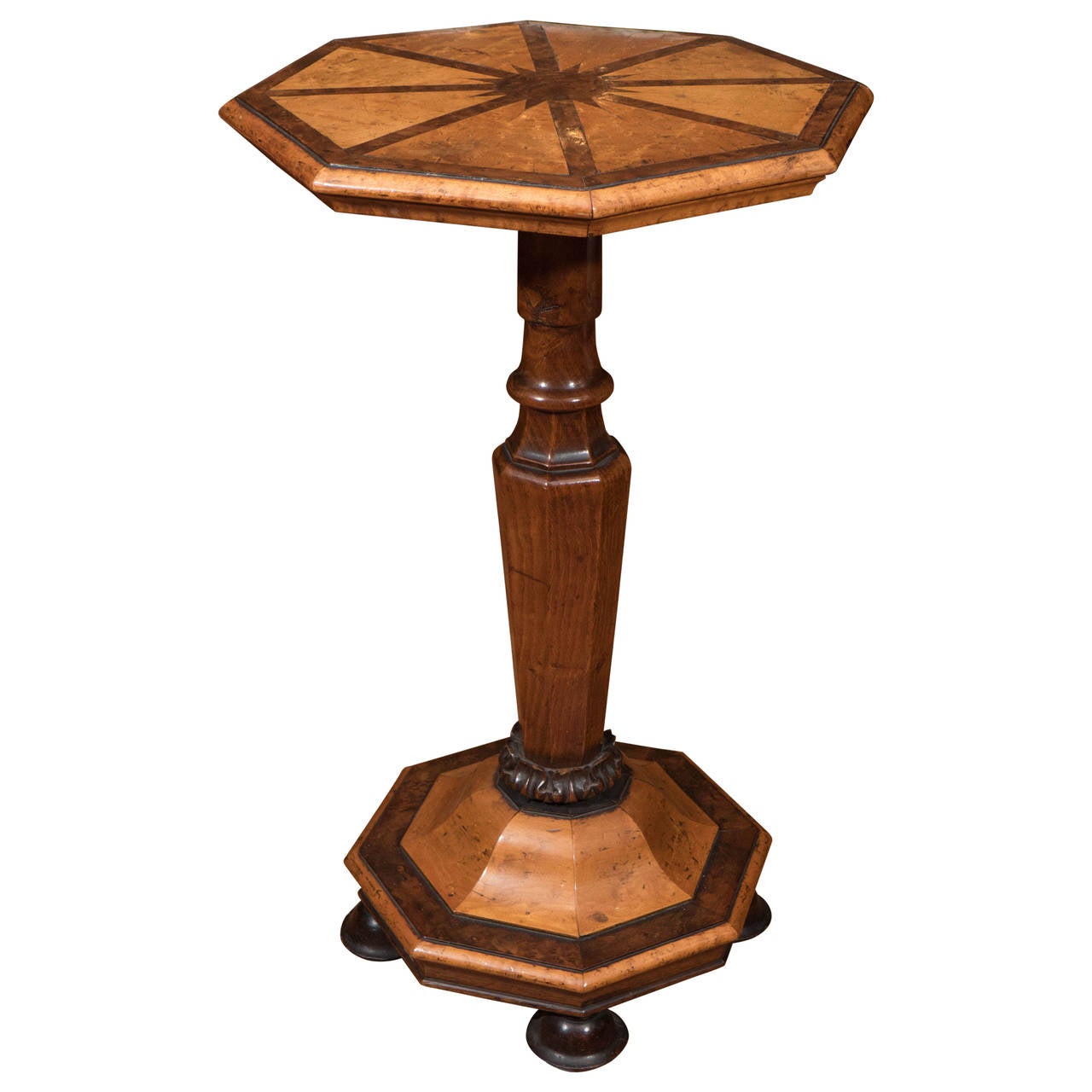 Octagonal Side Table Inlaid with Yew Wood and Burl Maple For Sale at 1stdibs