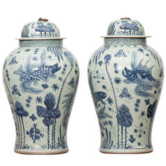 Pair of Large Early 20th Century Chinese Ginger Jars