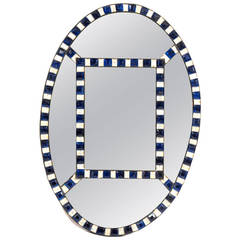 Unusual 18th Century Irish Oval Blue and White Cut Glass Mirror