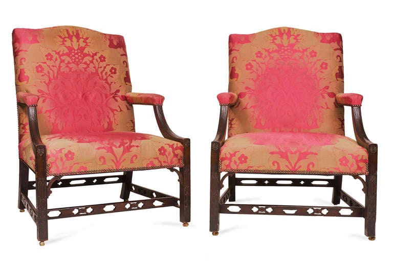 Georgian Pair of 18th Century Upholstered Gainsborough Armchairs