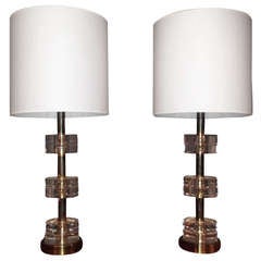 Pair Of Unusual Table Lamps By Carl Fagerlund, Orrefors, Sweden